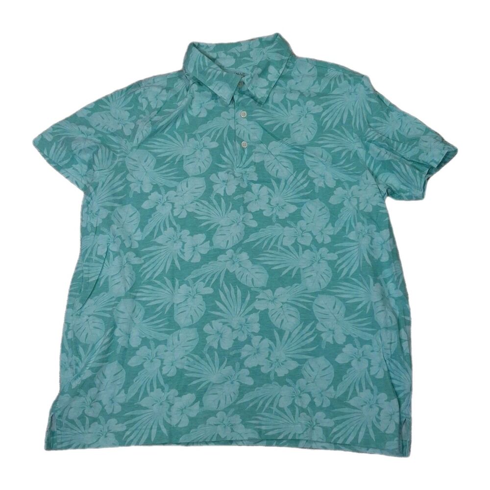 FALLS CREEK MENS POLO SHIRT LARGE GREEN TEAL HAWAIIAN TROPICAL CASUAL SHORT...